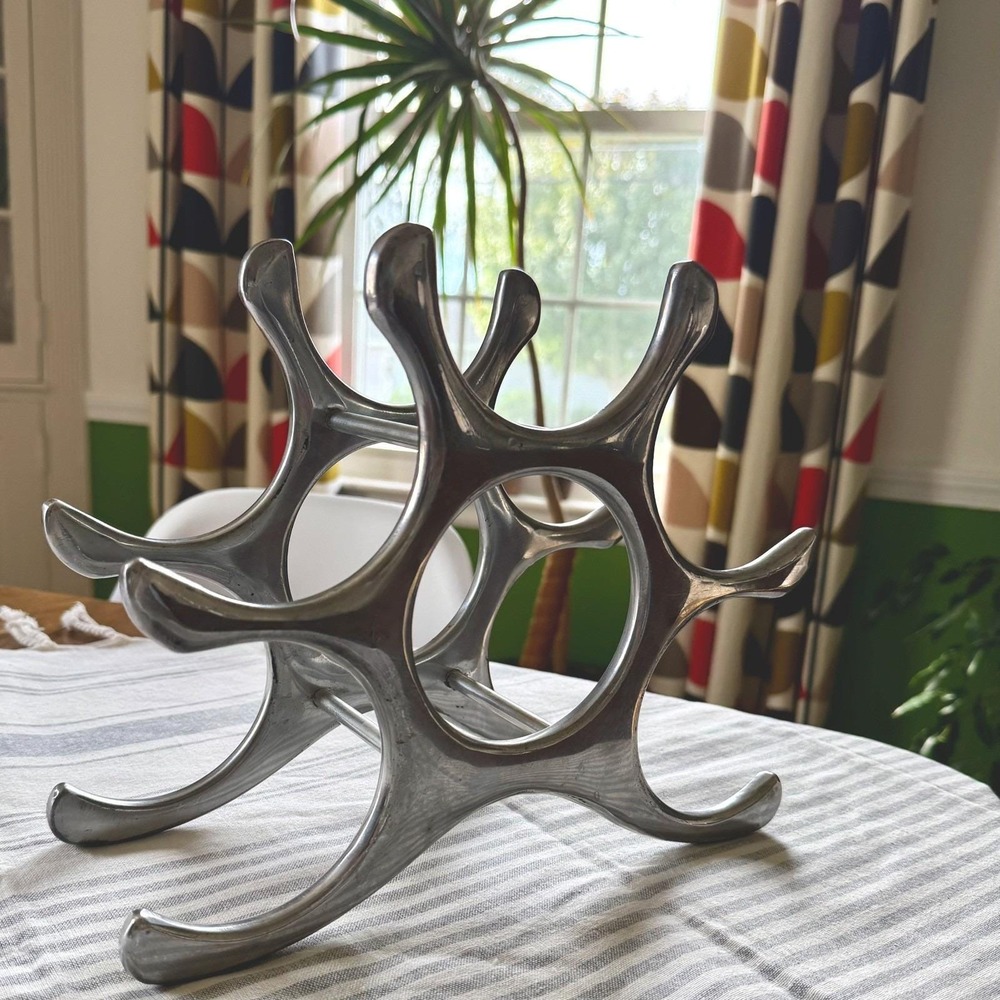 Michael Noll Style Cast Aluminum Wine Rack 6 Bottle Vintage MCM Atomic
